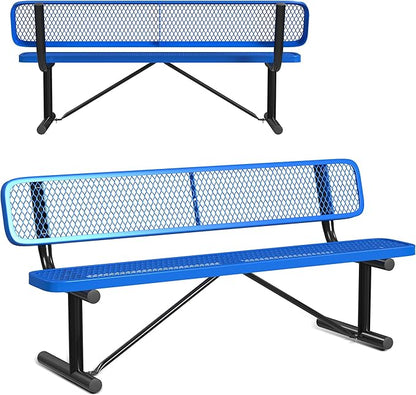 Leisure Craft Metal Outdoor Bench with Back - 6 Foot Heavy Duty Bench Seating for Garden, Porch, Picnic, Park, Expanded Metal, Thermoplastic Coating, Commercial Grade Furniture Made in USA - Blue