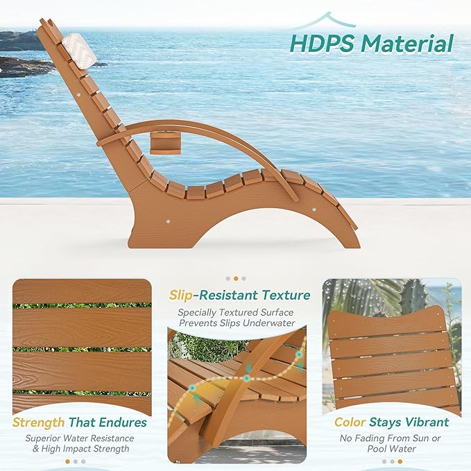Pool Lounge Chairs, Shallow Water 8-10 Inches Deep, HDPS Fade Resistant Pool Tanning Chair with Armrest, Cup Holder - Photo 4