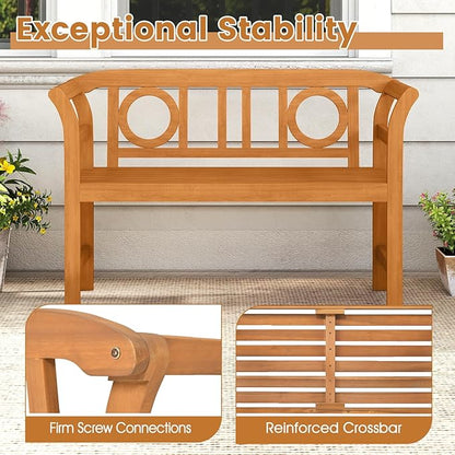 RELAX4LIFE Acacia Wood Outdoor Bench - 2 Person Patio Loveseat with Backrest and Armrests, 47 inch Garden Bench for Porch, Backyard, Poolside and Lawn, 800 lbs Weight Capacity