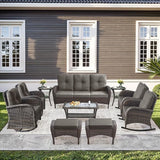 10-Piece Patio Furniture Set-Patio Rocking Chairs Set of 4 Outdoor Rattan Sofa Sets with Coffee Table Outdoor Patio - Photo 1