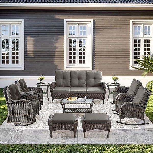 10-Piece Patio Furniture Set-Patio Rocking Chairs Set of 4 Outdoor Rattan Sofa Sets with Coffee Table Outdoor Patio - Photo 1