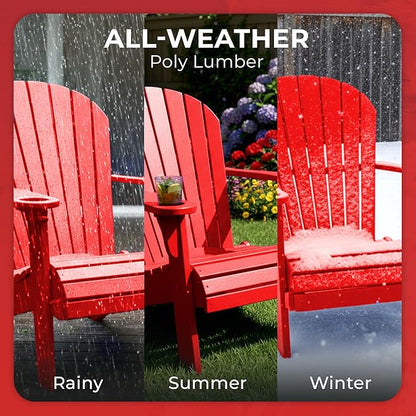 Ecommersify Folding Adirondack Chair with Cup Holder - (Bright Red) - Heavy Duty Recycled Poly Lumber Folding Chair - Amish Crafted Outdoor Furniture - Made in USA