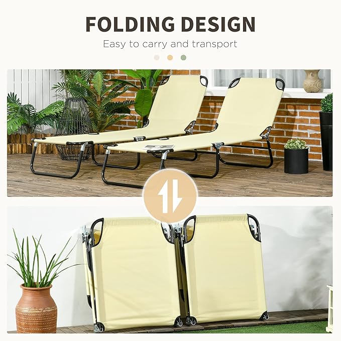 Outsunny 2 Piece Folding Chaise Lounge Pool Chairs, Outdoor Sun Tanning Chairs with 5-Level Reclining Back - Photo 5