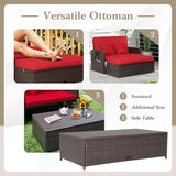 COSTWAY Patio Rattan Daybed with Cushions, Outdoor Wicker Loveseat Sofa with Storage Ottoman - Photo 8