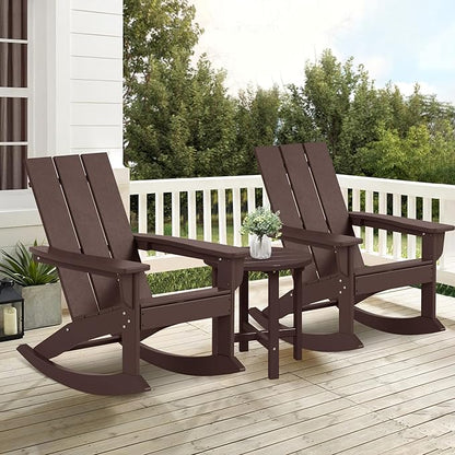Costaelm Outdoor Adirondack Chair, All Weather Resistant Lawn Chairs Balcony Chair and Fire Pit Chairs, Patio Chair Outdoor Porch Rocking Chair High Back HDPE Poly Lumber, Dark Brown