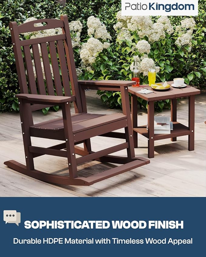 Classic Outdoor Rocking Chair Set with Side Table & 11FT Cantilever Umbrella, 4-Piece HDPE Rocking Lawn Chairs - Photo 5