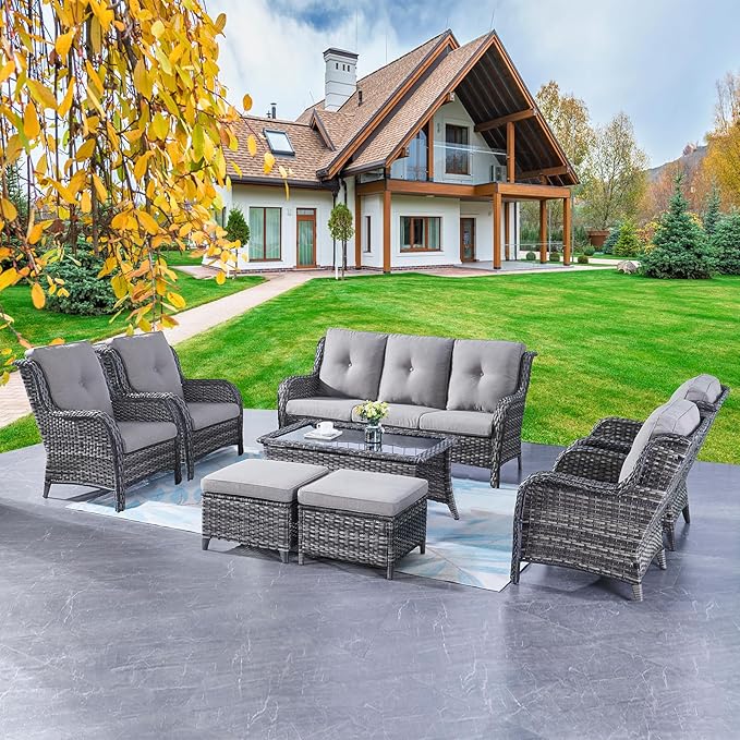 Rilyson Wicker Patio Furniture Chairs Set - 8 Piece Rattan Outdoor Patio Sectional Conversation Sets with Sofa - Photo 1