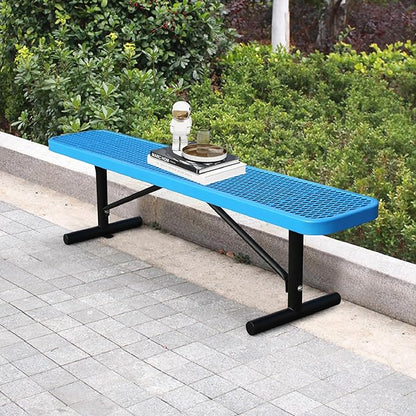 6 Ft Metal Park Benches for Outside, Outdoor Backless Bench with Thermoplastic Coating, Portable Frame, Commercial Expanded Metal Mesh Bench for Shopping Mall, Store, Park, Patio, Deck, Blue
