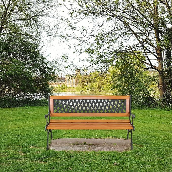 49.5in Outdoor Metal Garden Bench- Front Porch Wood Love Seat w/PVC Backrest - Photo 7
