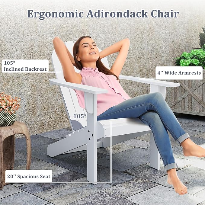 Giantex Acacia Wood Adirondack Chair Set of 4, Outdoor Fire Pit Chair with 105° Inclined Seat, High Backrest, 4" Wide Armrests, Patio Lounge Chair for Outside, Lawn, Backyard, Garden, Deck, Porch