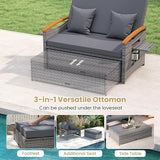 Tangkula Patio Rattan Daybed with 4-Level Adjustable Backrest, Outdoor Wicker Loveseat with Acacia Wood Armrest - Photo 6