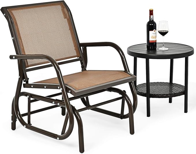 Giantex Swing Glider Chair W/Study Metal Frame Comfortable Patio Chair Love-Seat for Garden, Porch, Backyard, Poolside - Photo 9