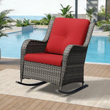 Outdoor Rocking Chair, Wicker Patio Chair with Thickened Olefin Cushions, High Back and Deep Seating - Photo 7