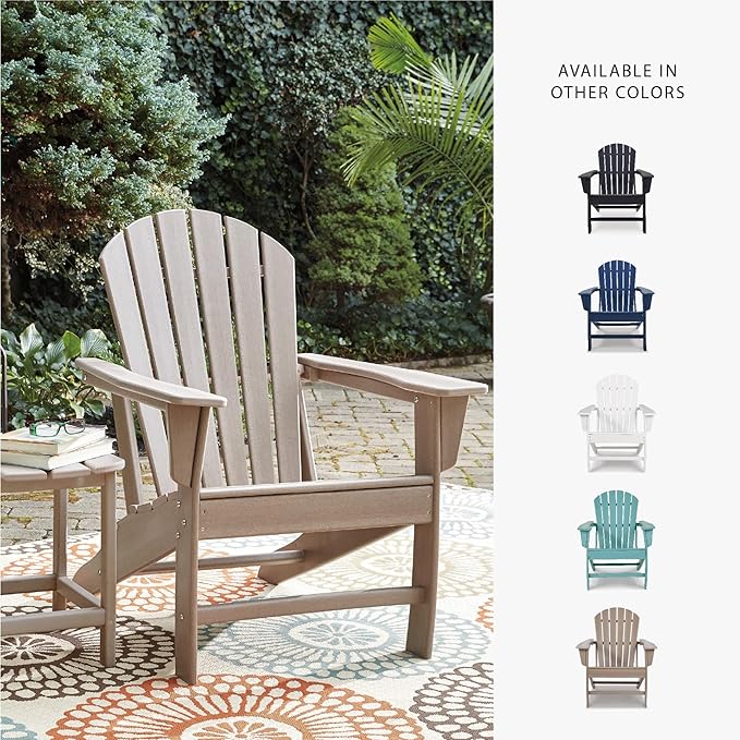BOWERY HILL Adirondack Chair, 38.13" H x 31" W x 33" D, Hard Plastic, Grayish Brown Finish, Slatted Shell Back Design, Driftwood Style Outdoor Seating for Patio or Garden
