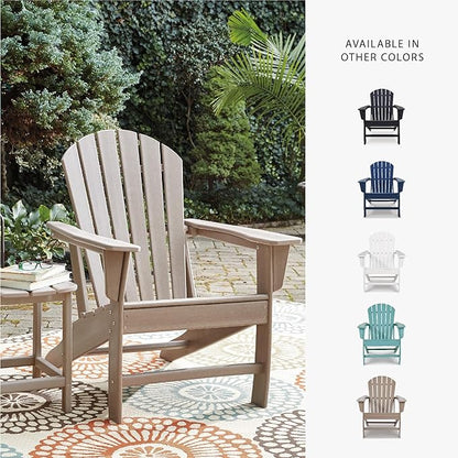 BOWERY HILL Adirondack Chair, 38.13" H x 31" W x 33" D, Hard Plastic, Grayish Brown Finish, Slatted Shell Back Design, Driftwood Style Outdoor Seating for Patio or Garden