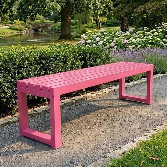 Weatherproof Outdoor Garden Bench, Heavy Duty Metal Bench, Galvanized Steel Backless Patio Benches, 3.3ft 3.9ft 4.9ft 5.9ft All Weather 2-Person Front Porch Seat for Yard Backyard(Pink,4.9ft)