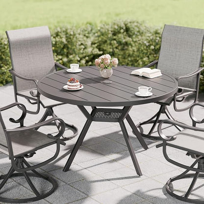 Betterhood 42” Outdoor Patio Table, Metal Patio Dining Table for All Weather, Round Outdoor Coffee Table, Patio Table with Adjustable Umbrella Hole or Garden, Backyard and Porch