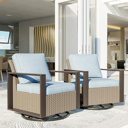 Patio Chairs Set of 2, Outdoor Swivel Rocker Patio Chairs, Metal Patio Furniture with Deep Seating, Thicken Cushions for Deck, Porch, Yard Use (Azure, 2 PCS/Swivel)