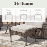 5 Pieces Patio Furniture Set, All Weather Wicker Swivel Rocker Patio Chairs with Ottomans Rattan Side Table - Photo 8