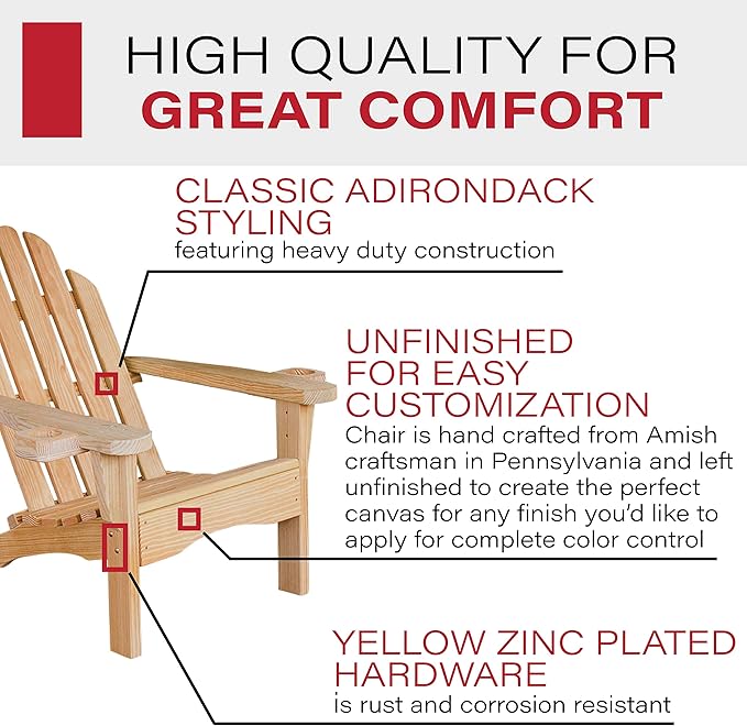 Amish Casual Heavy Duty Adirondack Chair with Cup Holder in Unfinished - Authentic Amish Craftmanship from Treated Pine, Outdoor Chair Made in The USA, 800 Lb Weight Capacity