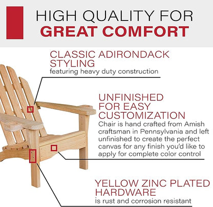 Amish Casual Heavy Duty Adirondack Chair with Cup Holder in Unfinished - Authentic Amish Craftmanship from Treated Pine, Outdoor Chair Made in The USA, 800 Lb Weight Capacity