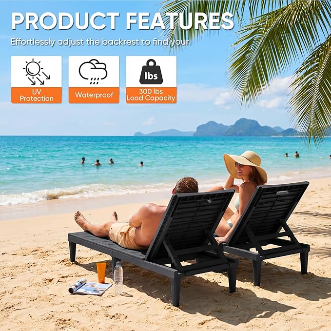 Homall Patio Chaise Lounge Chairs Set of 2, Outdoor Lightweight Lounge Chairs - Photo 6