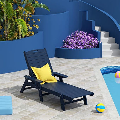 WO WESTIN OUTDOOR HDPE Laguna Poly Reclining Chaise Lounge, Navy Blue