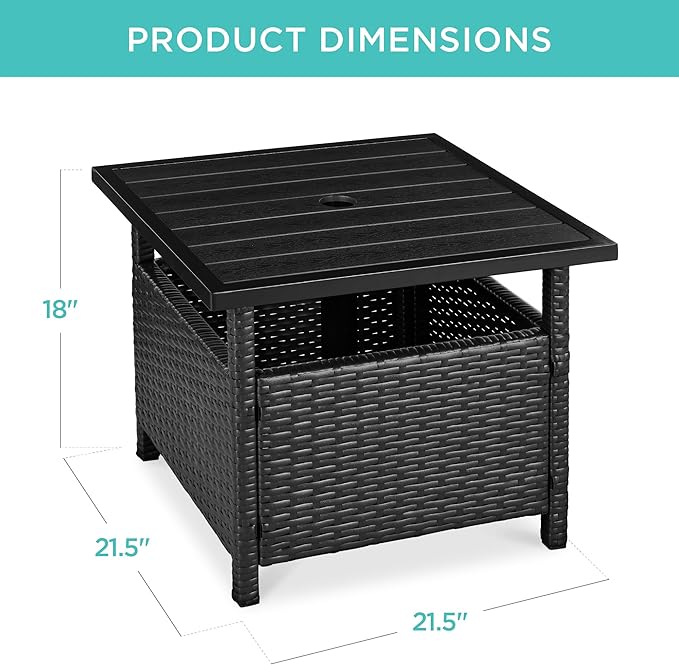 Best Choice Products Wicker Side Table with Umbrella Hole, Square PE Rattan Outdoor End Table for Patio, Garden - Photo 2