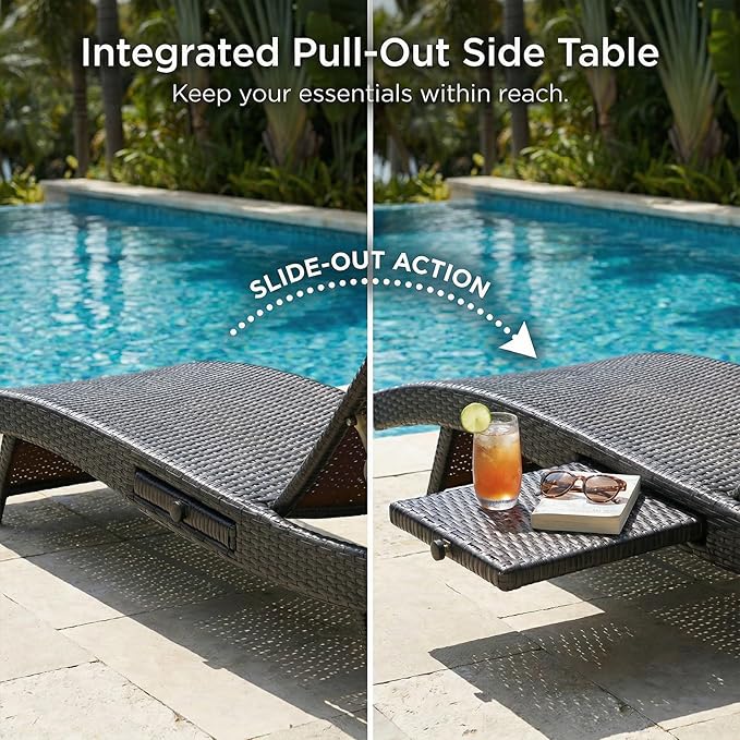 Wicker Outdoor Lounge Chairs with Rolling Wheels, Pool Lounge Chairs Set of 6 - Photo 3