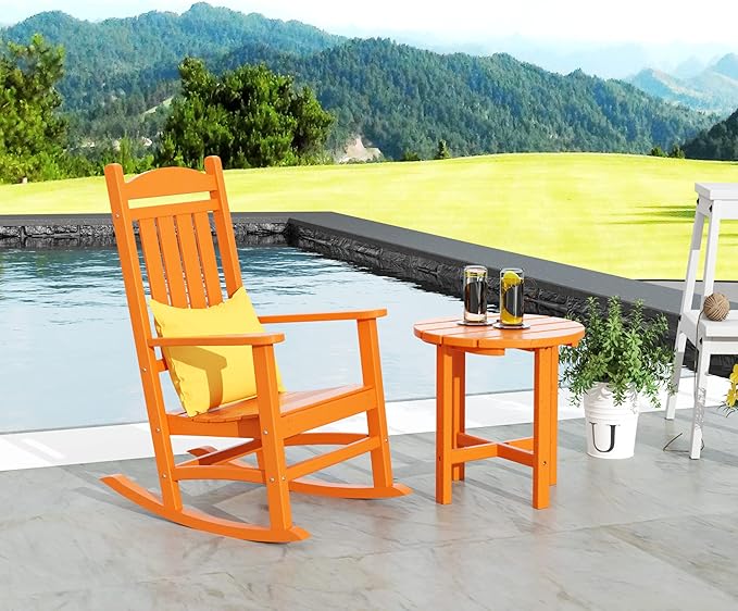WestinTrends Malibu Malibu Outdoor Patio Porch Rocking Chair with Side Table Set, Orange
