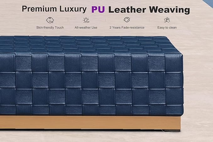 PURPLE LEAF Outdoor Chaise Lounge Set of 2, PU Leather Patio Lounge Chair Aluminum Pool Lounge Chairs with 5-Position Adjustable Backrest for Pool, Deck, Garden, Sunbathing, Navy Blue