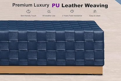 PURPLE LEAF Outdoor Chaise Lounge Set of 2, PU Leather Patio Lounge Chair Aluminum Pool Lounge Chairs with 5-Position Adjustable Backrest for Pool, Deck, Garden, Sunbathing, Navy Blue