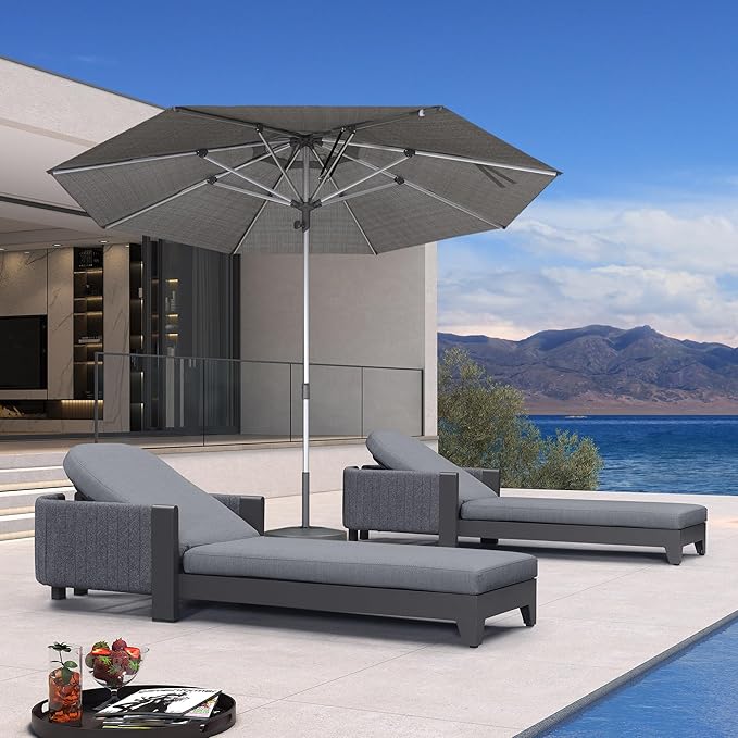 PURPLE LEAF 3-Piece Outdoor Chaise Lounge Set with Market Umbrella Adjustable Sunbathing Daybed for Pool - Photo 1