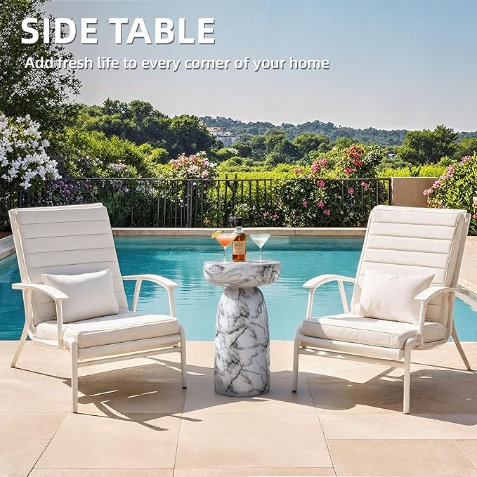 Marble Side Table, 24" Modern Accent Table with Pedestal Stand, Durable Faux Marble Side Table for Small Spaces, Marble Look Coffee Table Accent Drink Tables for Living Room Patio Balcony