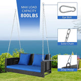 4FT Wicker Porch Swing for 2 Person, 800lb Capacity Outdoor Hanging Bench with Removable Cushions - Photo 7