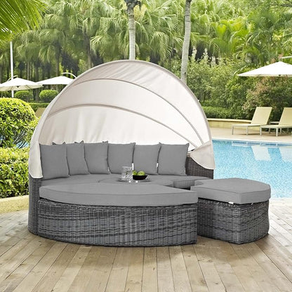 Modway Summon Outdoor Patio Daybed with Canopy and Sunbrella Cushions in Canvas Gray