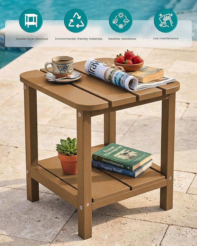 SERWALL Double Adirondack Side Table Rectangular End Table, Brown - Photo 3
