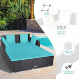 COSTWAY Outdoor Patio Rattan Daybed, Sponge Cushioned Loveseat Sofa with 4 Pillows, Wicker Furniture Sunbed for Balcony - Photo 6