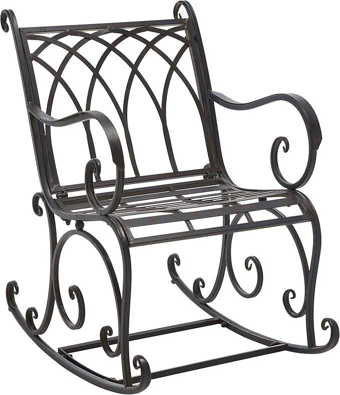SAFAVIEH Outdoor Collection Medrano Victorian Black Rust Wrought Iron Rocking Chair