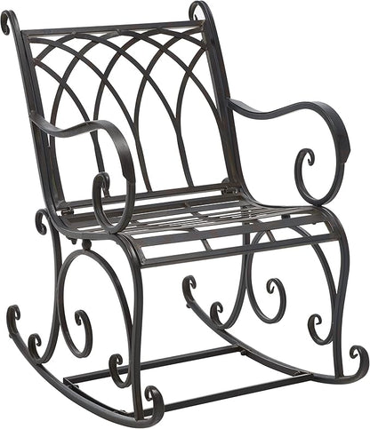 SAFAVIEH Outdoor Collection Medrano Victorian Black Rust Wrought Iron Rocking Chair