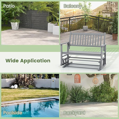 Giantex Outdoor Glider, Patio Glider Bench with Safe Gliding, Slatted Seat & Backrest, 2-Person Loveseat, Glider Rocking Chair, Outside Swing Chair for Garden Yard Lawn Porch Patio Rocker, Blue