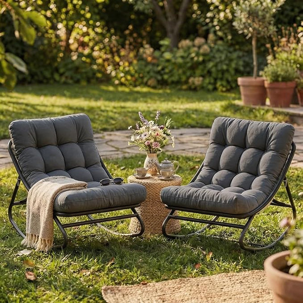 GarveeLife 2 PCS Indoor/Outdoor Rocking Papasan Chairs, Patio Rocking Chairs with Comfy Cushions, Sturdy Metal Frame - Photo 1