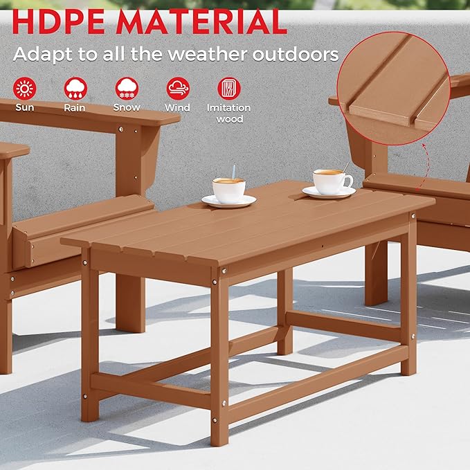 Costaelm 4-Piece Set Outdoor/Patio Poly Adirondack Chairs with a Coffee and a Side Table (2 Seater), Teak