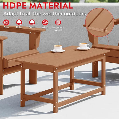 Costaelm 4-Piece Set Outdoor/Patio Poly Adirondack Chairs with a Coffee and a Side Table (2 Seater), Teak