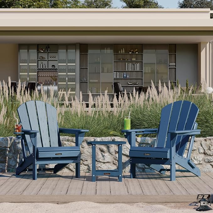 Ciokea Folding Adirondack Chair 2 Pack+ Adirondack Outdoor Side Table 1 Pack (Royal Blue)
