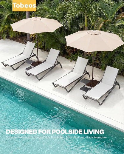 Outdoor Chaise Lounge Chair, 5-Position Adjustable Patio Lounge Chair with Ergonomic Aluminum Frame, Textilene Fabric Pool Loung Chairs for Poolside, Deck, Backyard (White)