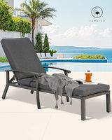 HOMEFUN Outdoor Chaise Lounge Chair, Hand-Brushed Wood Grain Cast Aluminum Reclining Lounger with Cushion - Photo 7