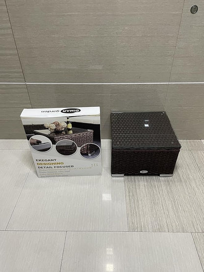 DIMAR GARDEN Outdoor Coffee Table Wicker Patio Side Table with Glass Top,19.7in Mixed Brown