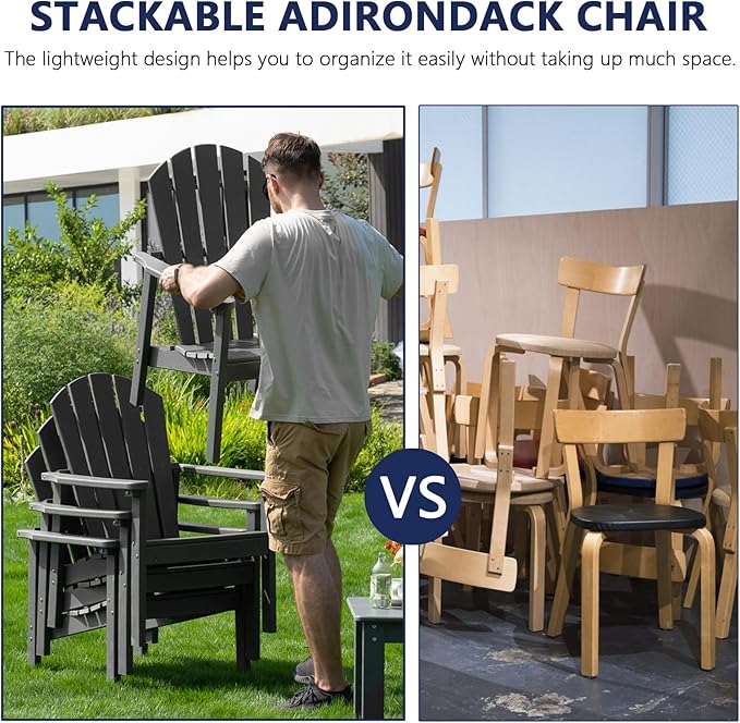nevilywood 5-Piece HDPE Adirondack Chair Set, 4 Stackable Chairs Coffee Table, All-Weather Wood Grain - Photo 6