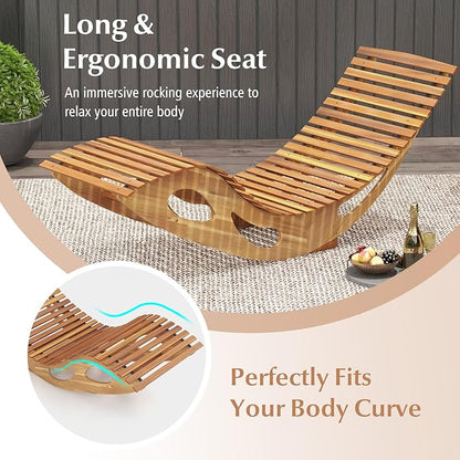 Giantex Acacia Wood Outdoor Rocking Chair, Set of 2 Patio Lounge Chair with Ergonomic Curved & Slatted Seat, High Back, Bottom Stopper, Outside Chaise Lounge, 63”x23.5”x26” Pool Lounger for Porch